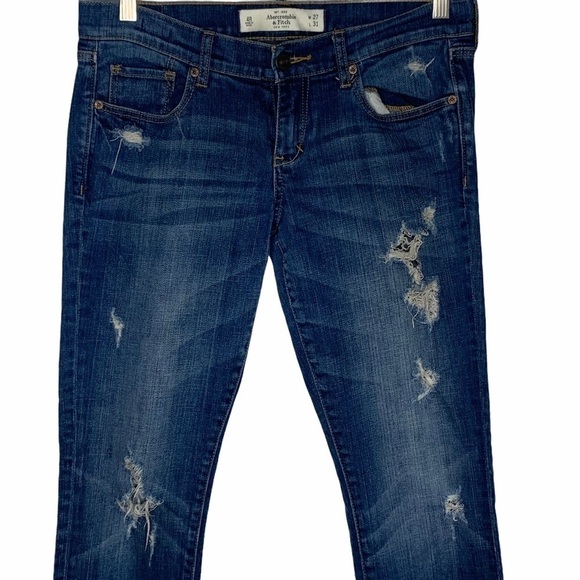 Abercrombie & Fitch Perfect Stretch Skinny Mid Rise Distressed Jeans Size 4 R - Picture 2 of 14